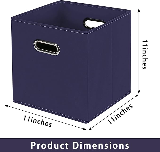 Fabric storage bins Cubes, Fabric Cube Organizer with Handle, Foldable Cube Bins for Cloth or Accessary Storage, 11x11x11, Set of 8, (Navy Blue) - Image 2