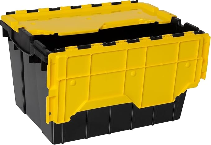Akro-Mils KeepBox 12 Gallon Storage Container, Nesting and Stackable Plastic Storage Box with Lid Attached, Organizer Tote for Garages, Closets, Moving, 21-1/2" x 15" x 12-1/2", Black/Yellow, 6-Pack - Image 10