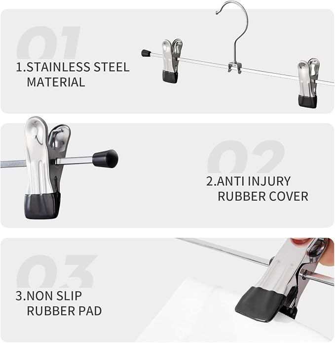 Cimlord 50 Pack Pants Hangers with Clips Skirt Hangers for Women Shorts Hangers Heavy Duty Metal Clothes Hanger for Closet Space Saving Non Slip Trousers Hanger Jeans Hanger for Men,Black,14 Inch - Image 3