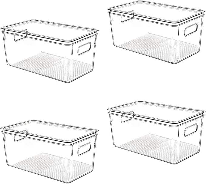 Clear Plastic Storage Bins with Lids, Perfect for Kitchen Organization or Pantry Organization and Storage, Stackable Fridge Organizer Bins, Storage Containers for Organizing, Cabinet Organizers by CONTROLKITCHEN