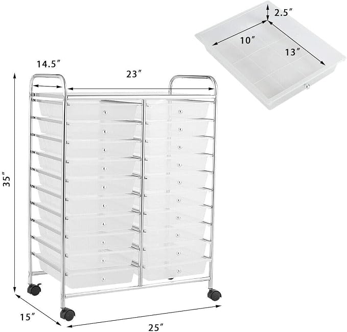 Giantex Storage Drawer Carts, 20-Drawer Organizer, Utility Cart on Wheels, Semi-Transparent Multipurpose Cart for Home Office School Supplies Tools Scrapbook Paper - Image 3