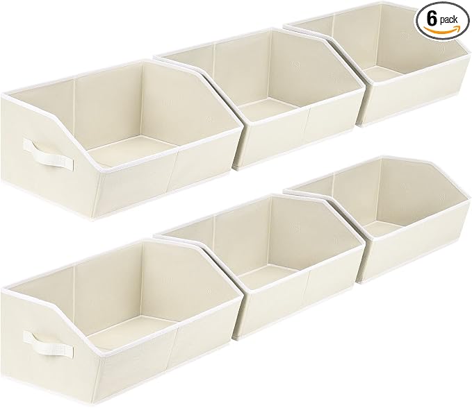 Organizer Bins Cube Storage - Trapezoid Storage Bin 6 Pack, Fabric Baskets for Organizing, Large Storage Basket for Shelves, Closet Organizers for Toys, Clothes, Towels (Beige) by Homsorout