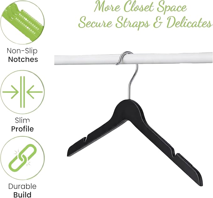 All Hung Up Hangers Slim Plastic Clothes Hangers, Space-Saving Design with Non-Slip Grip, Durable for Everyday Use, Black, 100 pcs - Image 3
