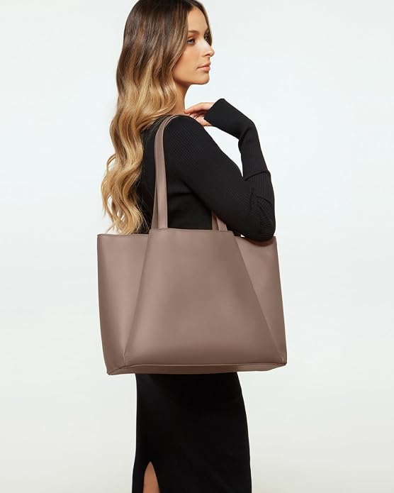 Work Tote Bags for Women 15.6 Inch Laptop with Zip Compartments | Vegan Leather Strcutured Professional Briefcase for Office, Meeting, Business with Padded Sleeve for Computer, water bottle - Image 2
