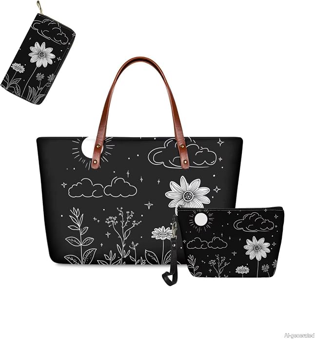 GIFTPUZZ Women Top Handle Bags Handbags with Zipper Leather Wallet Cash Card Phone Holder and Makeup Bag Set 3pcs - Image 6