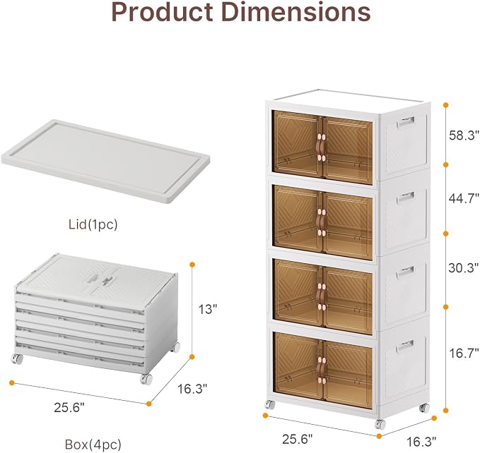 Stackable Storage Bins with Lids, 480QT Lockable Storage Cabinet | Folding Storage Box with Doors and Wheels, Collapsible Plastic Drawers for Home, Garage, Office - Image 4
