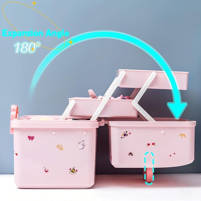 Hair Accessories Organizer for Girls Headbands, Clips, Ties Baby Girl Supplies, Lockable Three-layer Folding Craft Organizers and Storage Plastic Jewelry Box, 11.4x6.3x6.3in - Image 6