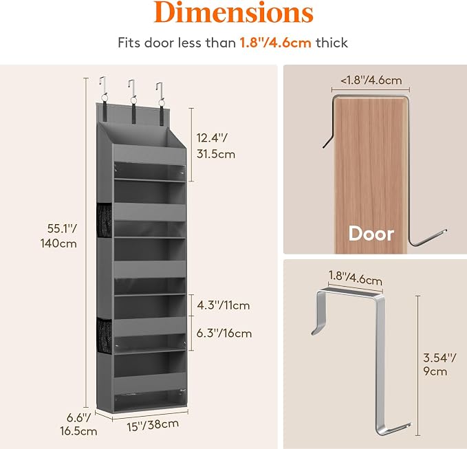 Lifewit Over the Door Organizer, 5 Shelf Clear Window Hanging Storage with 4 Mesh Side Pockets, Anti Tilt 40 lbs Load Behind Door for Pantry, Nursery, Bathroom, Bedroom, Kitchen, Dorm, 6 Pack - Image 2