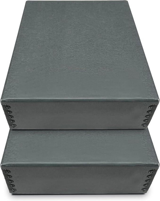 Golden State Art, Archival Storage Box, Gray, 8.75x10.75x3 Inch, Pack of 2 | Acid-Free Museum Box with Metal Edge Corner, for Storing Artwork Photos Documents Prints Arts And Crafts by GoldenStateArt