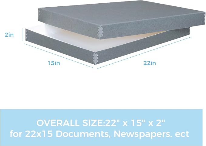 Lineco, Archival Newspaper Preservation Storage Box, 22''x15''x2'', Gray | Drop Front Design with Metal Edge, Acid-Free File Organizer, Preserve Photos, Documents, Scrapbook, Magazines, Negatives - Image 3