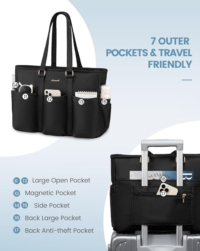 LOVEVOOK Laptop Tote Bag for Women Work, Teacher Tote Bag Nurse Bag With Large Cup Holder, Utility Professional Computer Bag For Work/Travel/College/Daily, Large Purse Handbag With Multi Pockets - Image 4