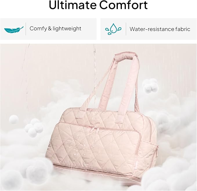 TOPEAST Duffel Bag for Women Travel, Expandable Quilted Weekender Overnight Duffle Bag with Adjustable Strap, Lightweight 33L Personal Item Bag Hospital Bags for Labor and Delivery, Pink - Image 8