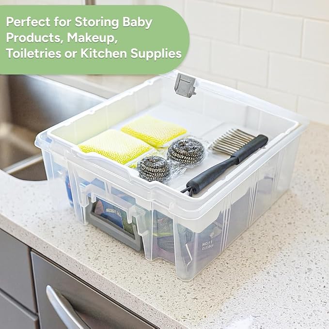 Best Kept Super Satchel Double Deep with Lift-Out Tray, Clear | Lift-Out Tray Plus Removable Dividers, 15.25 x 14 x 6.25 Inches, Silver Latches, Stackable Polypropylene - Image 5