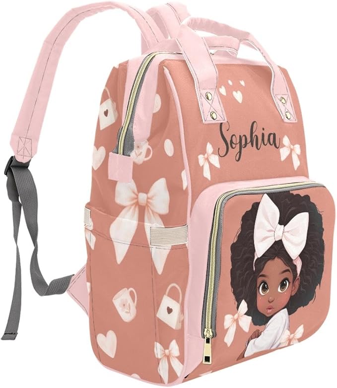 Personalized Africa Girl Diaper Bag Backpack with Custom Name – Waterproof Multi-Pocket Baby Nappy Bag for Moms and Dads – Large Capacity Travel Backpack & Shower Gift for Baby - Image 3