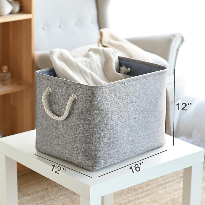 TcaFmac Organization and Storage Basket for Organizing - Large 2 Pack 16x12x12 inch Fabric Storage Cubes, Collapsible Storage Bins for Shelves Closet Gift Cloth Toy Books Baby (Grey) - Image 5