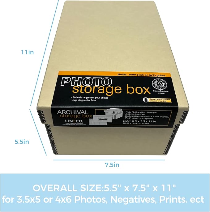 Lineco 4x6 Photo Storage Box, with 12 Envelopes, 5.5x7.5x11, Tan, 2 Pack | Holds Up to 1000 3.5" x 5", or 4" x 6" Pictures, Metal Edge, Archival Organizer for Cards, Prints, Stickers, Stamps, Seeds - Image 3