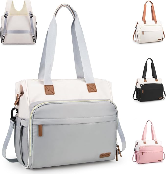 Diaper Bag Backpack Mommy Bag Large Capacity Diaper Backpack Travel Essential Baby Diaper Bag for Mom and Dad, Black (Blue & Creamy-White) - Image 9