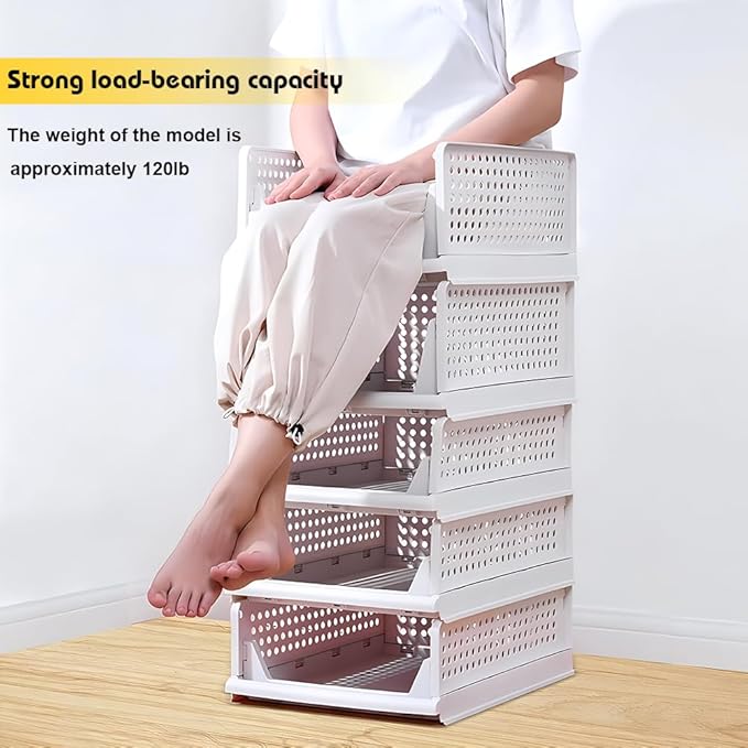 yazi 5 Pack Stackable Closet Storage Box | Closet Shelf Organizer and Storage Plastic Drawer Storage,Wardrobe Organizer Closet Organizers Storage - Image 6