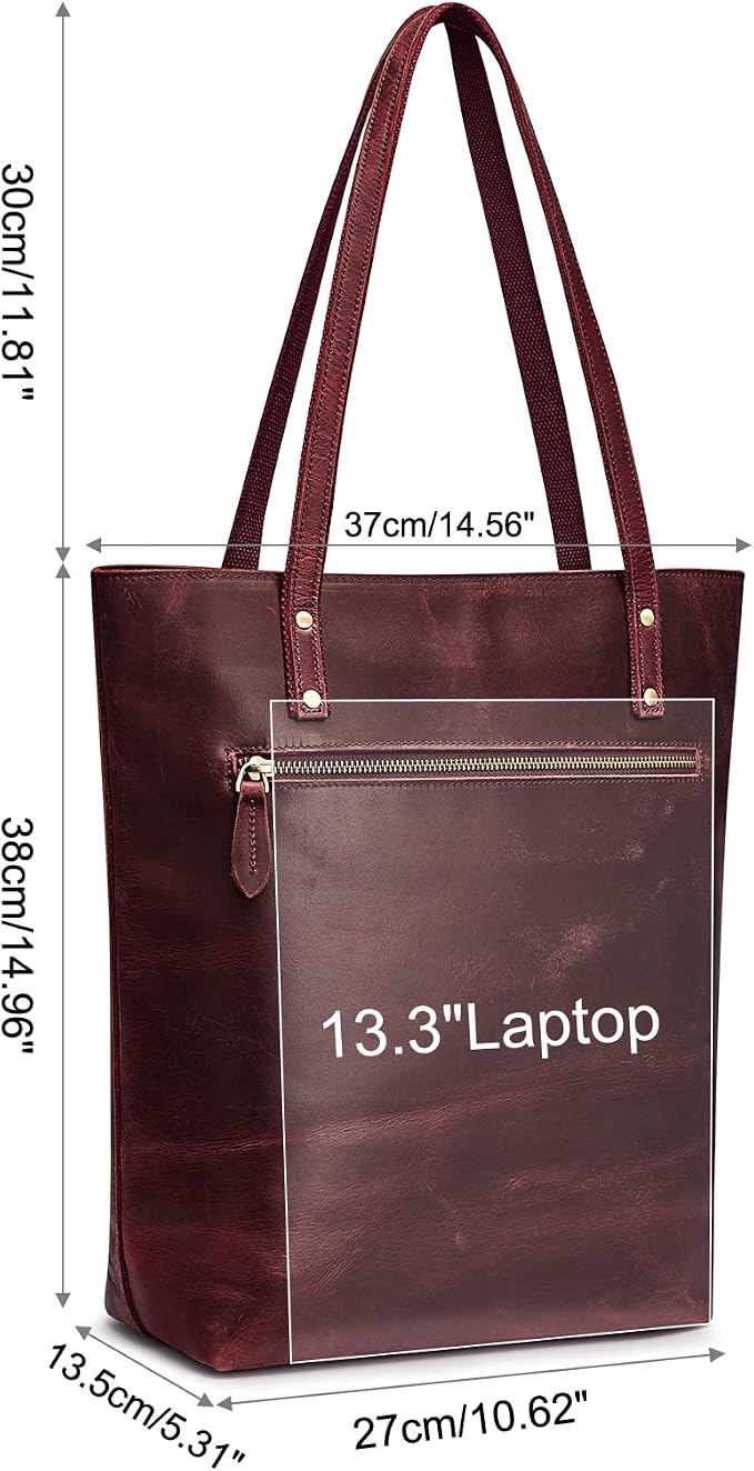S-ZONE Leather Tote Bag for Women Work Handbag with Luggage Sleeve | Top Grain Genuine Leather, Padded Laptop Compartment, Multi Pockets, Large Retro Purse, Travel Everyday - Image 5