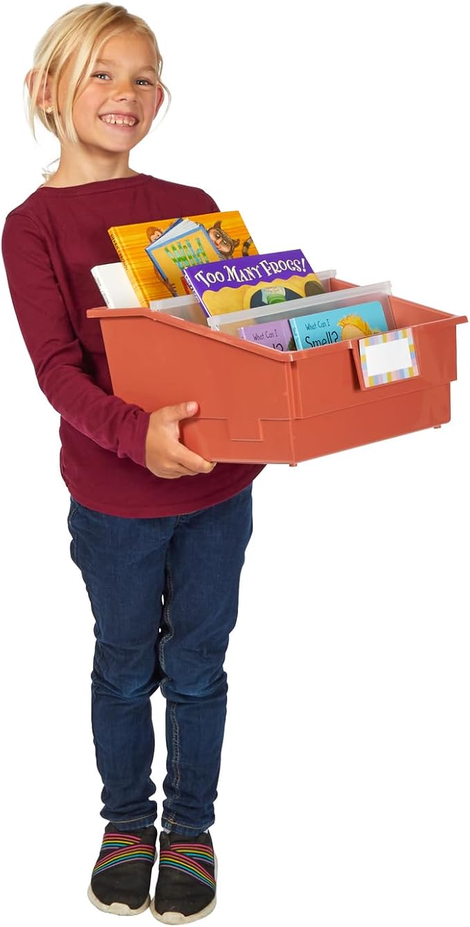 Really Good Stuff Picture Book Classroom Library Bins with Dividers, 6-Pack | Clay, 13.5 in W x 13.5 in D x 7.75 in - Image 6