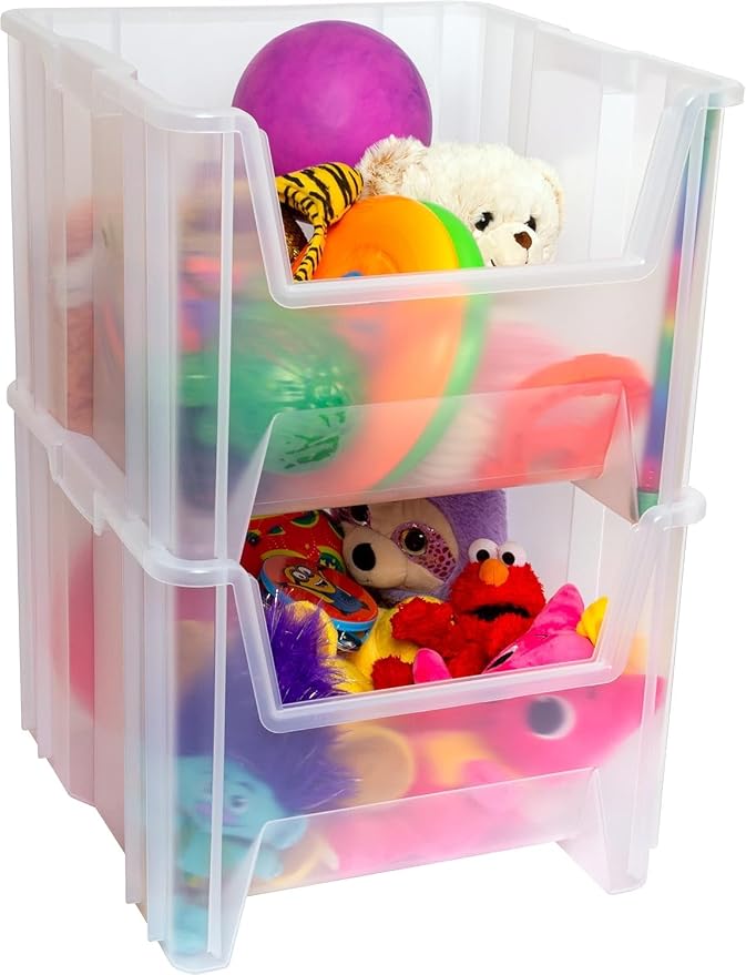 Akro-Mils 13018 Stak-N-Store Stackable Storage Bins, Heavy Duty Garage Storage Containers, Open Front Plastic Organizer for Tools, Shelves, Closet Organizer, 17-1/2" x 16-1/2" x 12-1/2", Clear, 2-Pack - Image 6