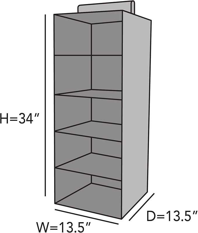 Covermates Hanging Closet Organizer, 13.5"W x 13.5"D x 34"H, Grey Heather | durable polyester construction, label window, 3-year warranty - Image 2