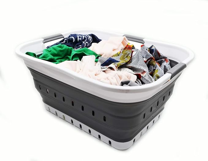SAMMART 42L (11 gallon) Collapsible Plastic Laundry Basket - Foldable Pop Up Storage Container/Organizer - Portable Basket - Space Saving Hamper/Basket (2, White/Dark Grey) - Image 6