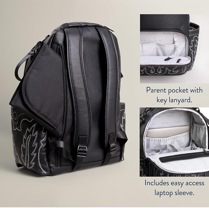 Itzy Ritzy Boss Plus Diaper Bag Backpack with 19 Pockets (Outlaw Black) | Large Diaper Bag Backpack Includes 2 Insulated Bottle Pockets, Changing Pad, Stroller Clips, Padded Straps, Travel-Ready - Image 9