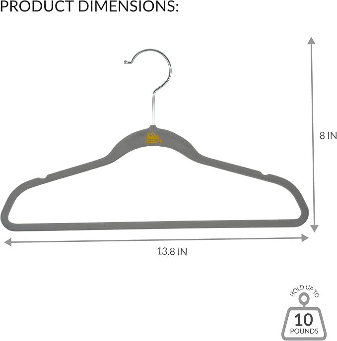 Simplify 25 Pack Kids Velvet Hangers | Slim | Non-Slip Design | Space Saving | Childrens Clothes | Shirts | Pants | Dresses | Baby Nursery | Closet Storage & Organization | Light Grey - Image 4