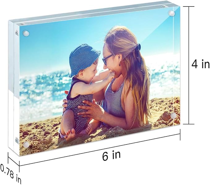 HELPLEX Acrylic Frame, 2 Pack 4x6 Acrylic Picture Frames, 20mm Thicker Frameless Clear Frame Double Sided Magnetic Frame, Free Standing Desktop Display - Image 6