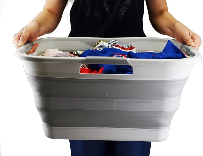 SAMMART Set of 2-30L (8 gallon) Collapsible Plastic Laundry Basket - Foldable Pop Up Storage Container/Organizer - Portable Washing Tub, Water capacity: 24L (6.3 gallon) (2, Grey) - Image 9