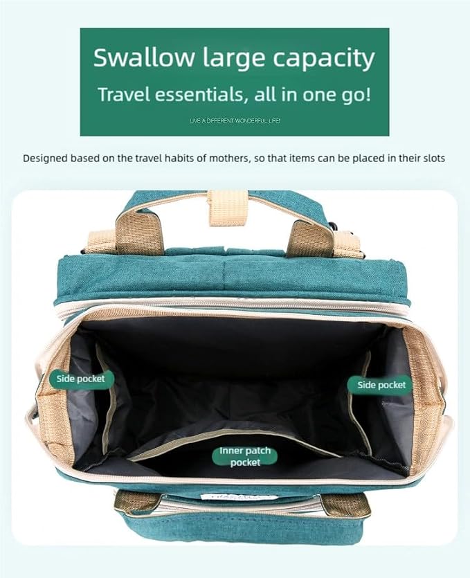 New foldable bed diaper backpack, waterproof and wear-resistant, large capacity, for travel, outings and daily use (Dark blue) - Image 3