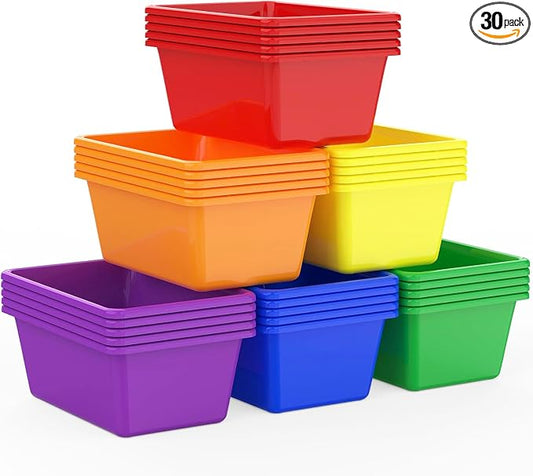 30 Pcs Plastic Classroom Bins, Book Toy Storage Bin Small Cubby Bins Stackable Storage Organizer Containers for Office Home Nursery Playroom (30) by Unknown