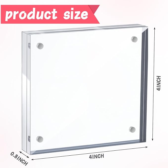 Yalikop 4 Pcs 4 x 4 Inch Thick Clear Acrylic Magnetic Photo Frames, 20mm Thickness Double-sided Transparent Visible Picture Frame Desktop Display for Home Office School Store Supplies - Image 2