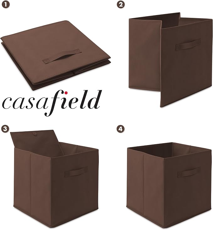 Casafield Set of 12 Collapsible Fabric Cube Storage Bins, Brown - 13" Foldable Cloth Baskets for Shelves, Cubby Organizers & More - Image 6