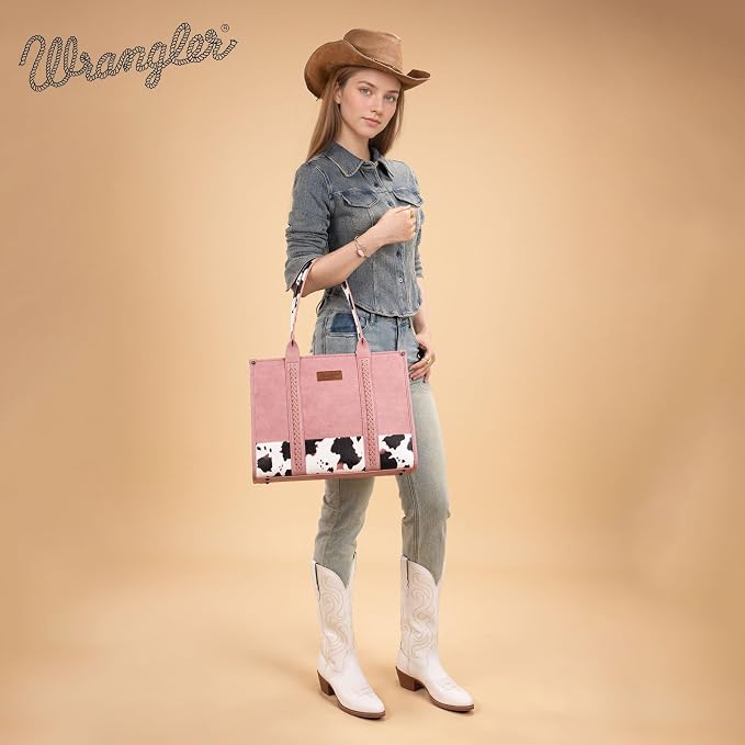 Montana West × Wrangler Tote Bag for Women Western Cow Print Purse Designer Top Handle Handbags - Image 3