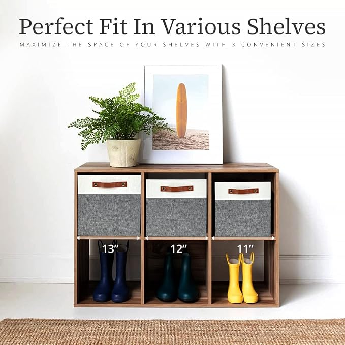 DECOMOMO Fabric Cube Storage Bins, Storage Baskets for Shelves 4 Pack | 12 inch Cube Storage Organizer for Kallax and Cubbies (Grey & White) - Image 7