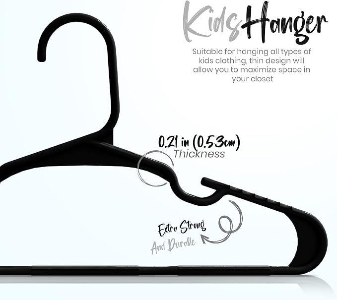Utopia Home Kids Hangers 60 Pack – 11.5 Inch Baby Closet Hangers Black | Plastic baby hangers | Fits children's & infant clothes | Gentle on delicate garments - Image 2
