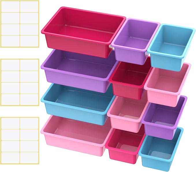 Zonon 12 Pcs Plastic Cubby Bins Office Storage Container Storage Bins Plastic Organization with 1 Pack Self Adhesive Label for Library Office Home Nursery(Mermaid Color) - Image 7