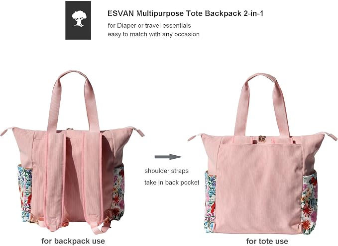 Diaper Tote Bag Totepack Backpack 2 in 1 for Women Multifunctional Large Capacity with Insulated Pockets Travel | Multifunctional - Image 3