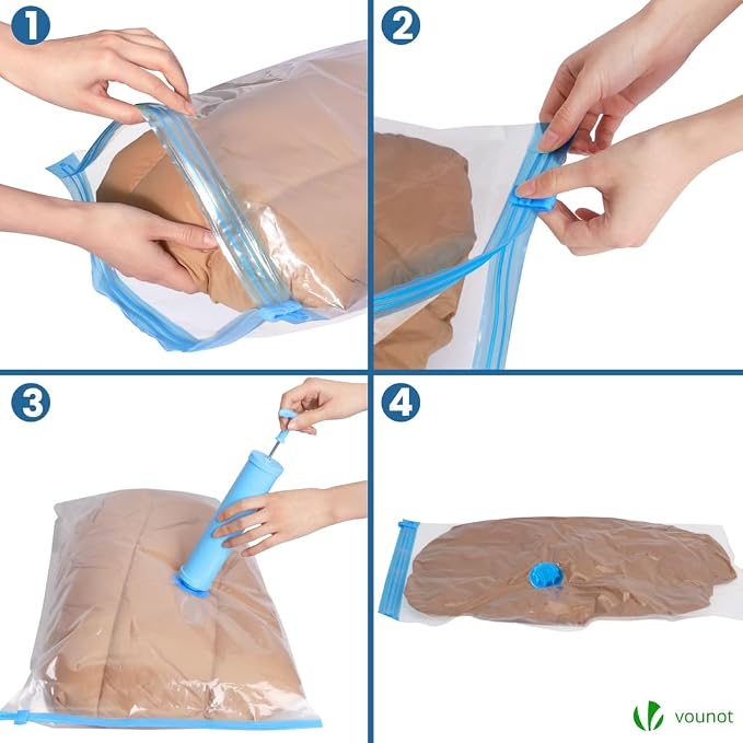 VOUNOT® 9pcs Vacuum Storage Bags for Clothes, Duvets, Pillows, Blankets, Reusable Space Saver Bags with Pump, 3 Large 6 Medium - Image 4