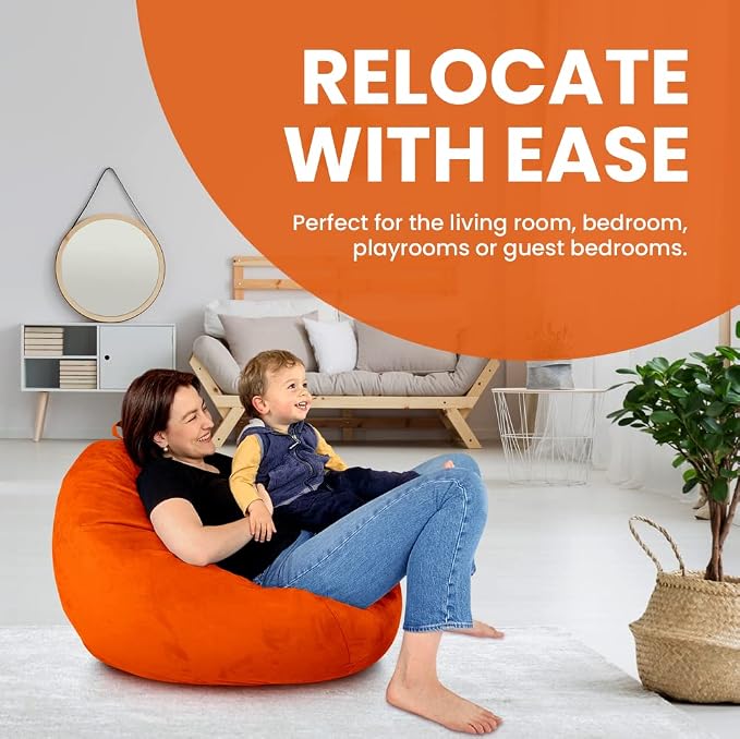 Bean Bag Stuffed Animal Storage Chair Cover (No Filler) for Kids and Adults. Extra Large Bird's Nest Beanbag Soft Premium (Orange, 3 ft (Cover Only)) - Image 8