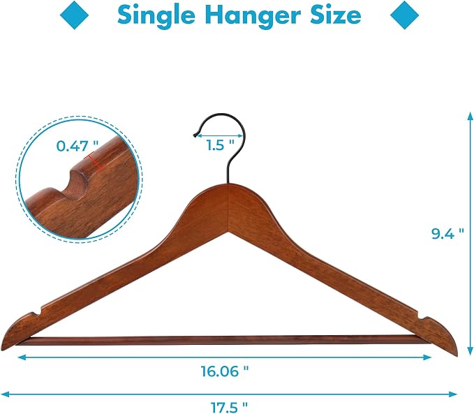 JS HANGER Wooden Hangers 30 Pack, Retro Wood Suit Hangers with Non Slip Shoulder Grooves, Clothes Hangers for Coats, Shirts, Jackets, Pants, Suits - Image 6