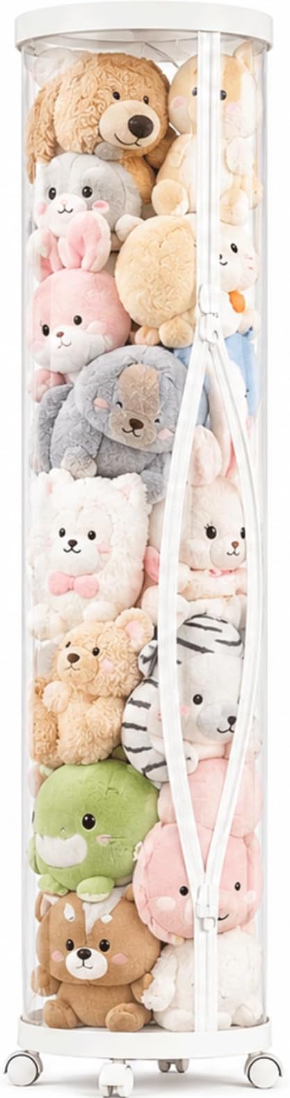 Large Stuffed Animal Storage Tube with Wheels, Tall Toy Organizer with Double Zipper, Clear PET Cylinder Container for Plush Toy Organization, Space Saving Kids Room Storage(White) by Unknown
