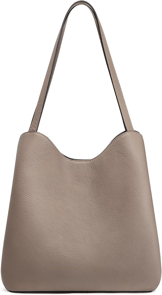 S-ZONE Soft Genuine Leather Tote Bag for Women, Shoulder Handbag Purses | Top Grain Pebbled Cowhide Leather, Fits 9.7" Pad, Multi Compartments, Bottom Metal Rivets, for Work Travel Daily by S-ZONE
