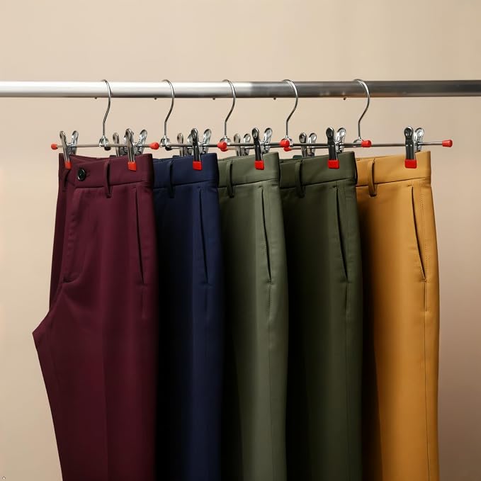 Mawa by Reston Lloyd Non-Slip Space-Saving Clothes Hanger for Pants & Skirts with Two Clips, Style K/40D, Set of 2, 15 3/4" L, Red - Image 10
