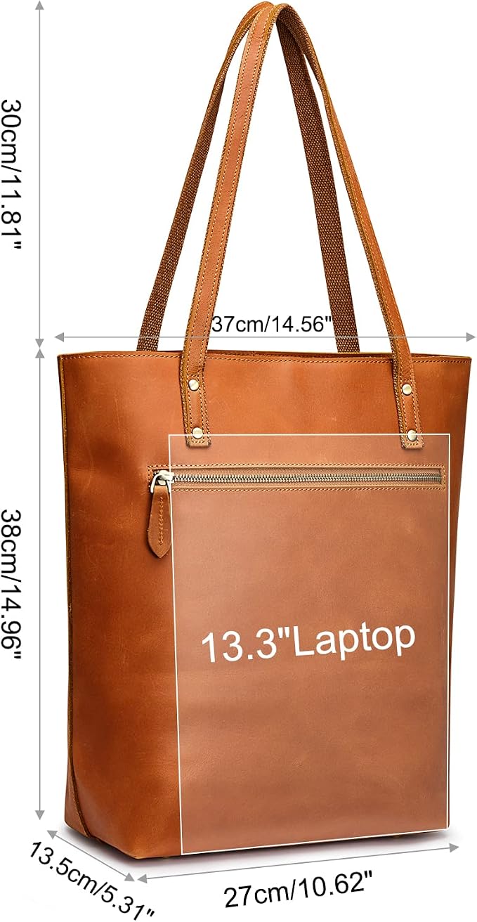 S-ZONE Leather Tote Bag for Women Work Handbag with Luggage Sleeve | Top Grain Genuine Leather, Padded Laptop Compartment, Multi Pockets, Large Retro Purse, Travel Everyday - Image 4