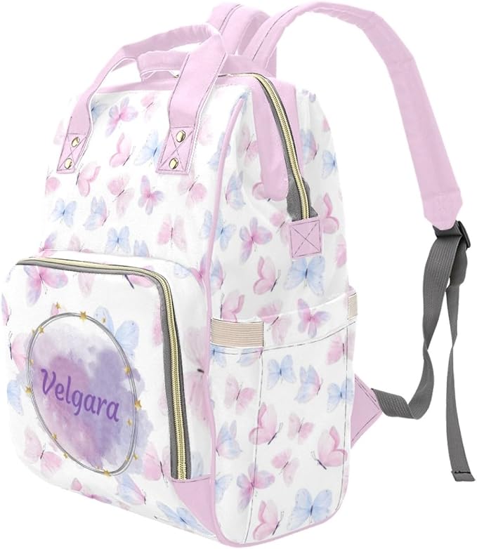 Custom Colorful Butterfly Diaper Bag for Women, Personalized Name Multifunction Nylon Nursing Mommy Daypack with Large Capacity for Travel, Birthday Mother Gift - Image 2