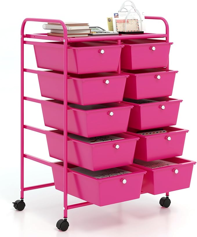 “Moccha 10-Drawer Rolling Storage Cart - Under Desk Storage Drawers with wheels for Craft Art Supply Paper Salon, Scrapbook Paper Tools, Storage Drawers Organizer, Mobile Utility Cart for Classroom - Image 3