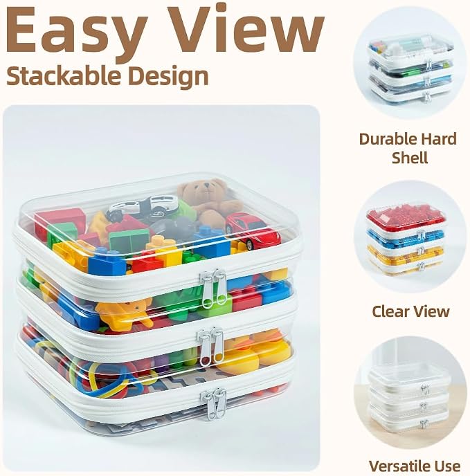 3-PCS Medium Clear Hard Shell Zipper Pouches, Clear Zipper Bags (3M, Blue) | Hard Case Pouches for Purse & Diaper Bag Organizer, Travel Essentials, Clear Storage Bags, and Travel Zipper Container - Image 4